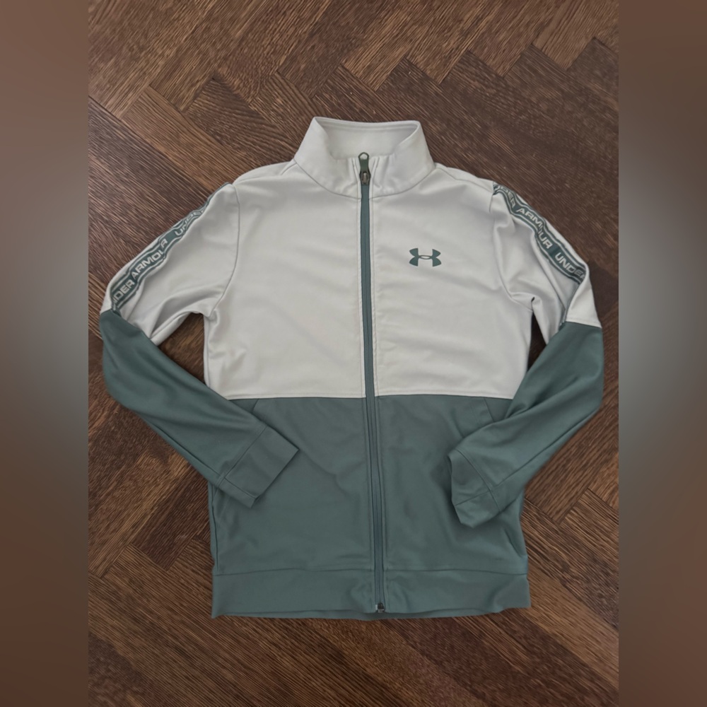 Under Armour Greenish/Gray and White Track Jacket- Youth Medium